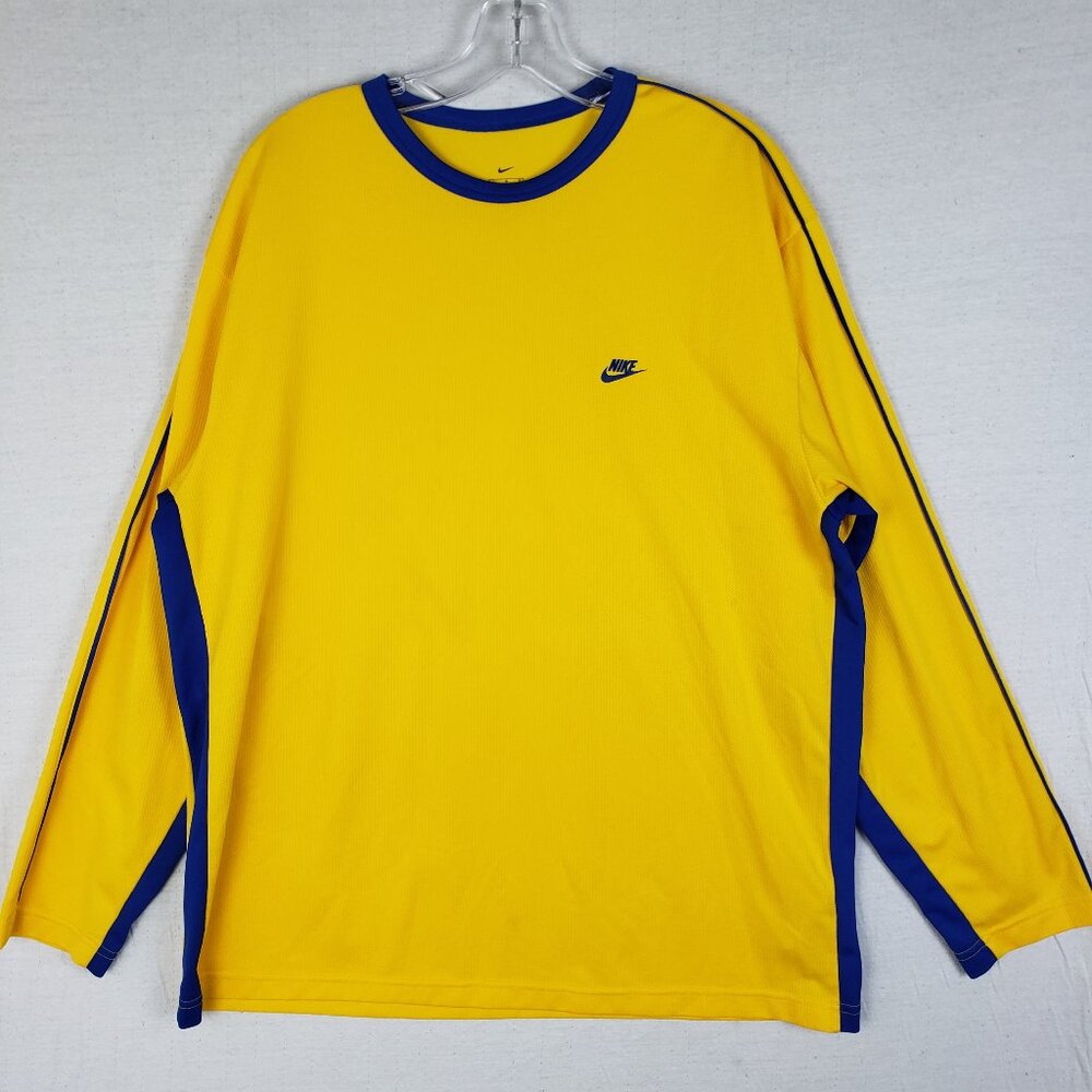 Vintage NIKE Long Sleeve Shirt Yellow Blue Activewear size L Y2K Streetwear Gym